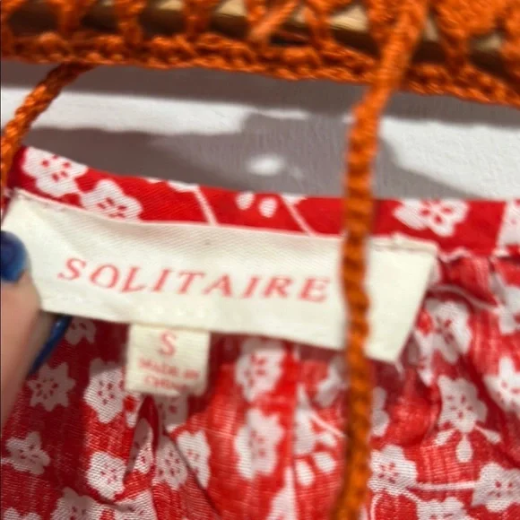 Solitaire Red / White Long Sleeve Tunic with blue embroidered bohemian top small - Picture 2 of 7